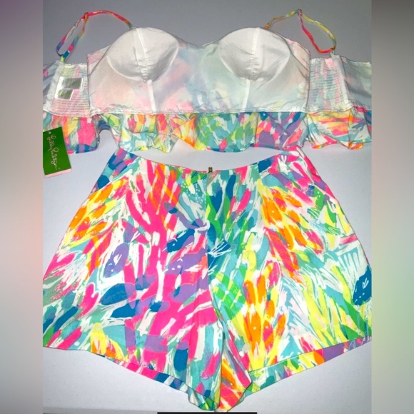 Lilly Pulitzer NWT Linnea Peplum Top & Shorts Set Sparkling Sands Size 2 🦄 - Picture 9 of 9